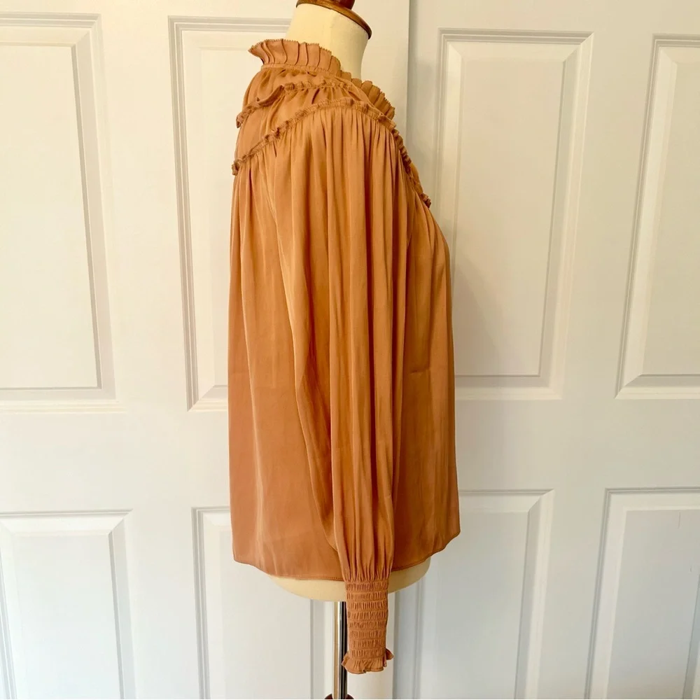 Chelsea & Theodore Apricot Ruffle Silky Blouse - Picture 2 of 4